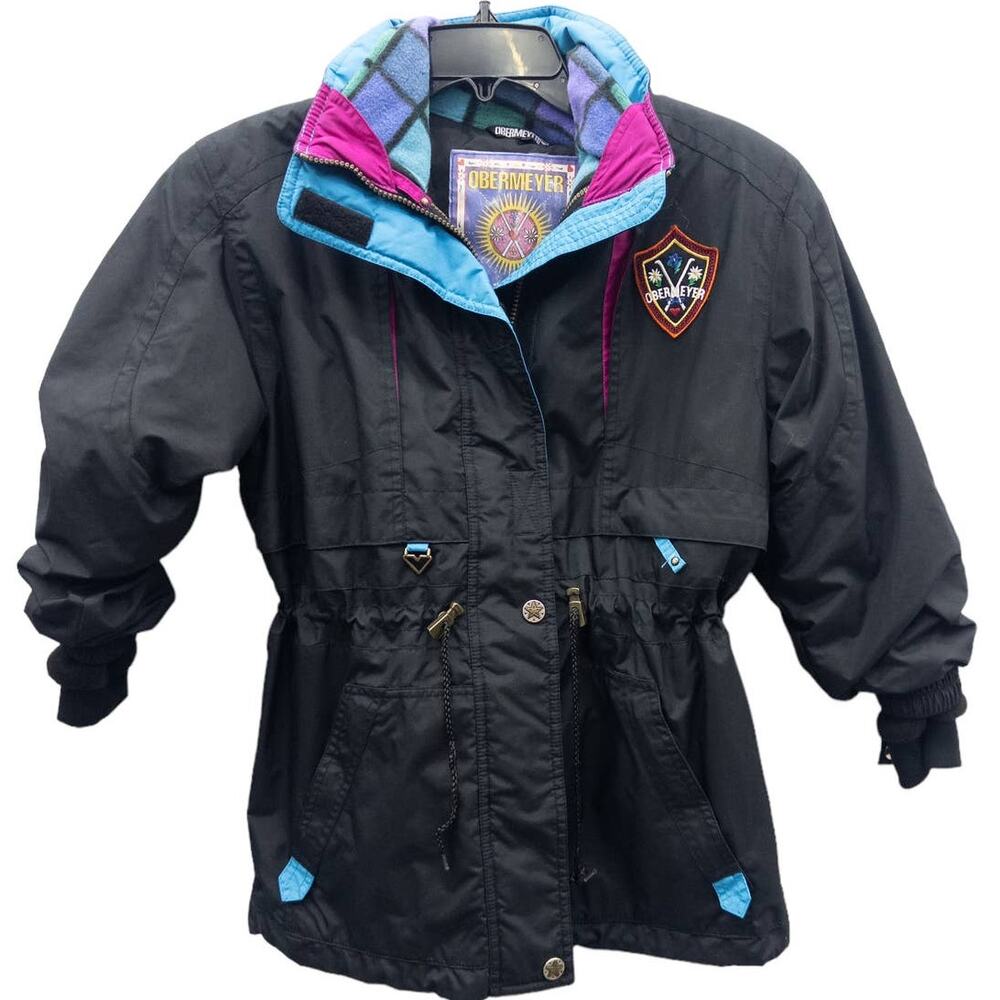 Obermeyer Girls Ski Jacket Colorblock Black Pink Blue Removable Lining Size 8